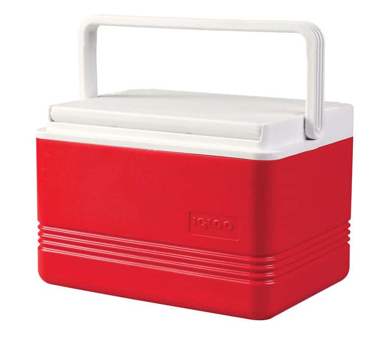 Red and white store cooler