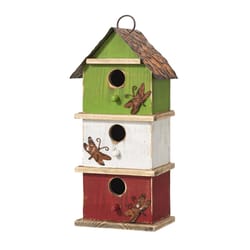 Glitzhome 13.75 in. H X 4.75 in. W X 6.5 in. L Metal and Wood Bird House