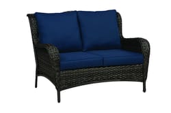 Living Accents Avondale Brown Steel Frame Deep Seating Loveseat Navy Blue