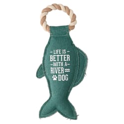 Pavilion We People Green Cotton Fish Squeak Dog Toy 12 in. 1 pk