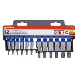Crescent Assorted Sizes X 1/4 and 3/8 in. drive SAE 6 Point Torx Bit Socket Set 12 pc