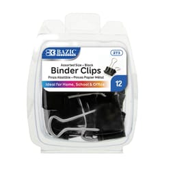 Bazic Products Assorted Size Black/Silver Binder Clips 12 pk
