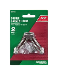 Ace 1 in. L Satin Nickel Silver Brass Small Double Garment Hook 2 pk