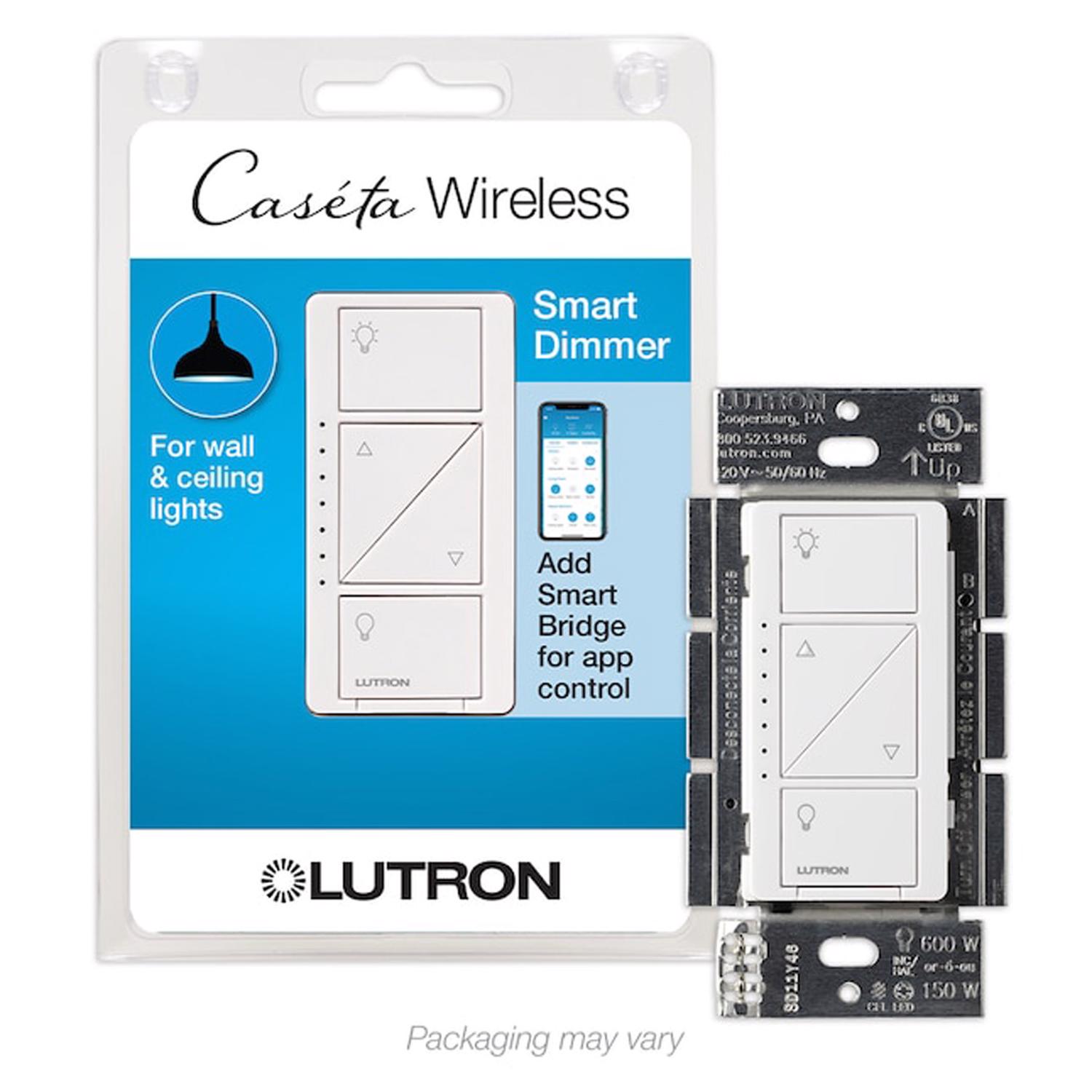 Photos - Household Switch Lutron Caseta White 150 W Touch Smart-Enabled Dimmer Switch 1 pk PD-6WCL-W 