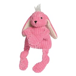 HuggleHounds Knottie Pink/White Plush Bitsy Bunny Squeaky Dog Toy Small 1 pk