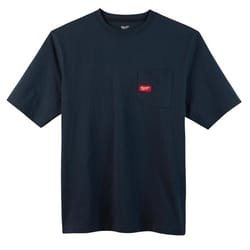 Milwaukee M Short Sleeve Men's Round Neck BLUE Heavy Duty Pocket Tee Shirt