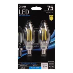 Feit Blunt Tip E12 (Candelabra) LED Bulb Daylight 75 Watt Equivalence 2 pk