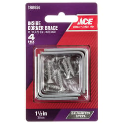 Ace 1-1/2 in. H X 2.75 in. W X 1-1/2 in. D Steel Inside L Corner Brace