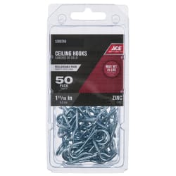 Ace Small Zinc-Plated Silver Steel 1-11/16 in. L Ceiling Hook 25 lb 50 pk