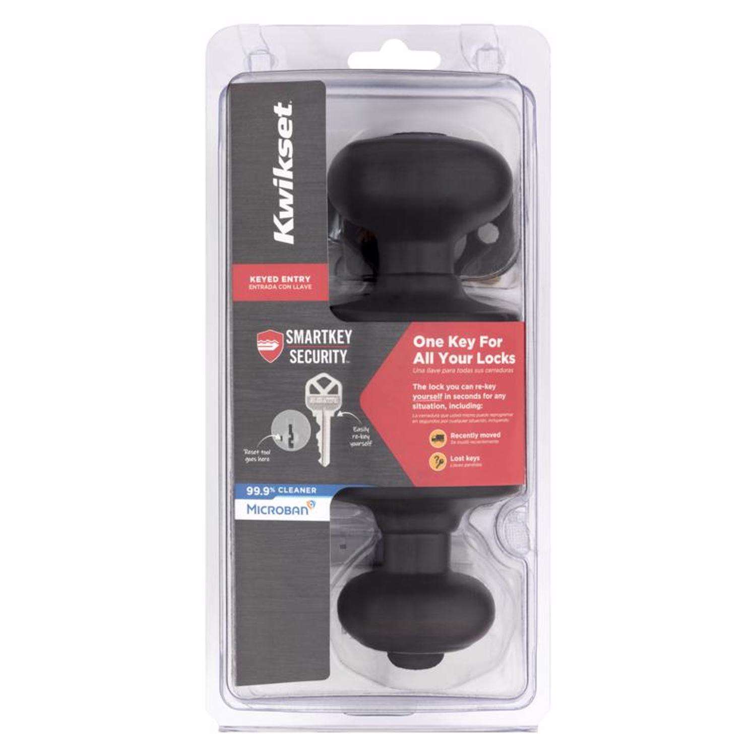 Kwikset SmartKey Security Bronze Entry Knob KW1 23/4 in