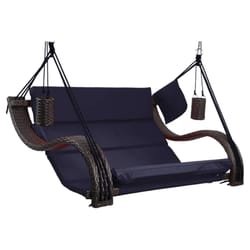 SoCo Swings Charleston 2 Person Black Wicker Hanging Swing Lounger Blue