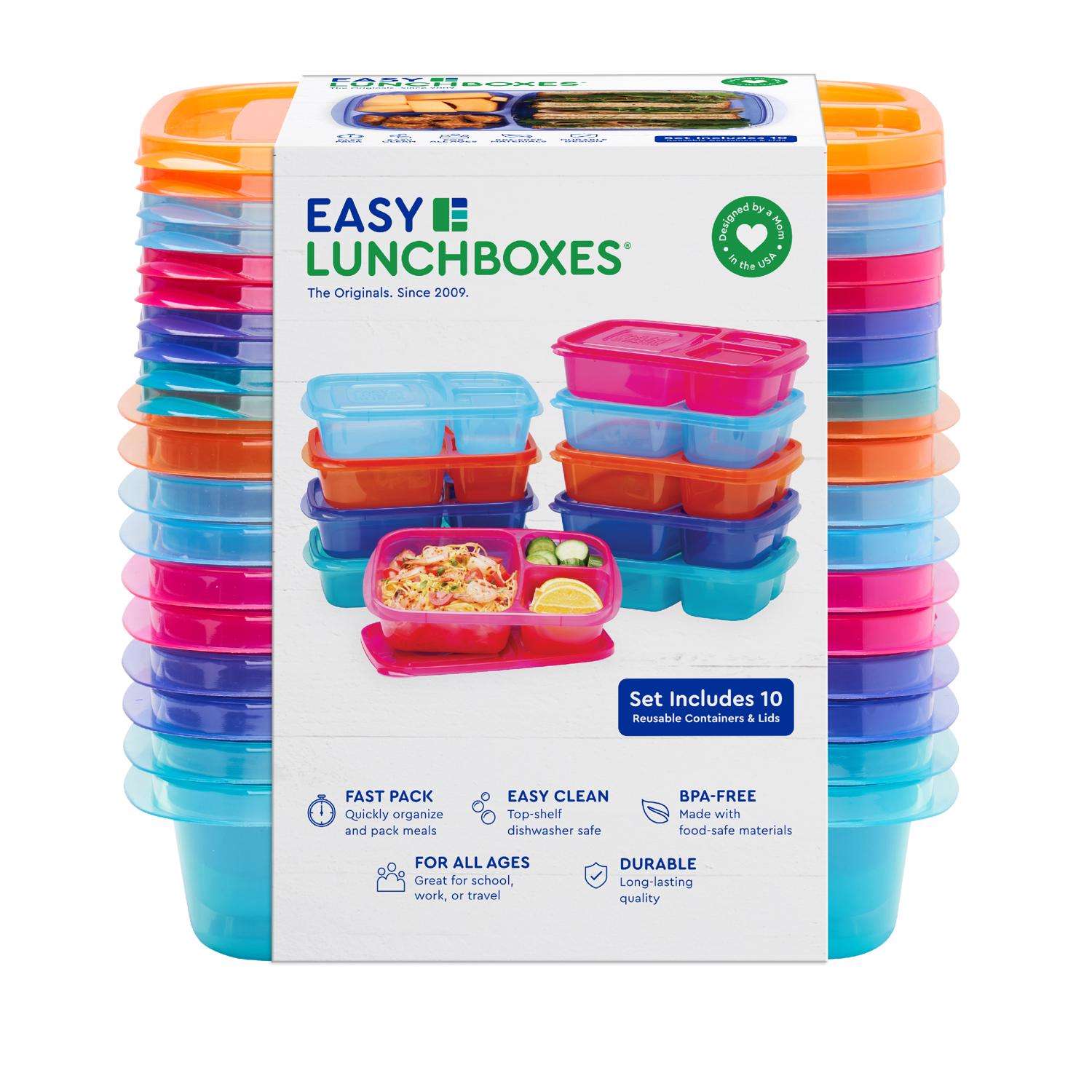 Easylunchboxes 3-Compartment Bento Lunch Box Containers Set of 4 Brights