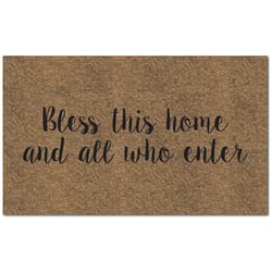 Americo Home Flocked KoKo 18 in. W X 30 in. L Black/Tan Bless This Home Coir Door Mat