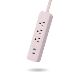 Globe Electric Designer 6 ft. L 3 outlets Power Strip with USB Ports Pink 300 J