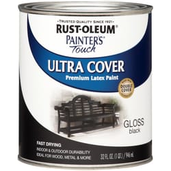 Rust-Oleum Painters Touch Ultra Cover Gloss Black Water-Based Paint Exterior and Interior 1 qt