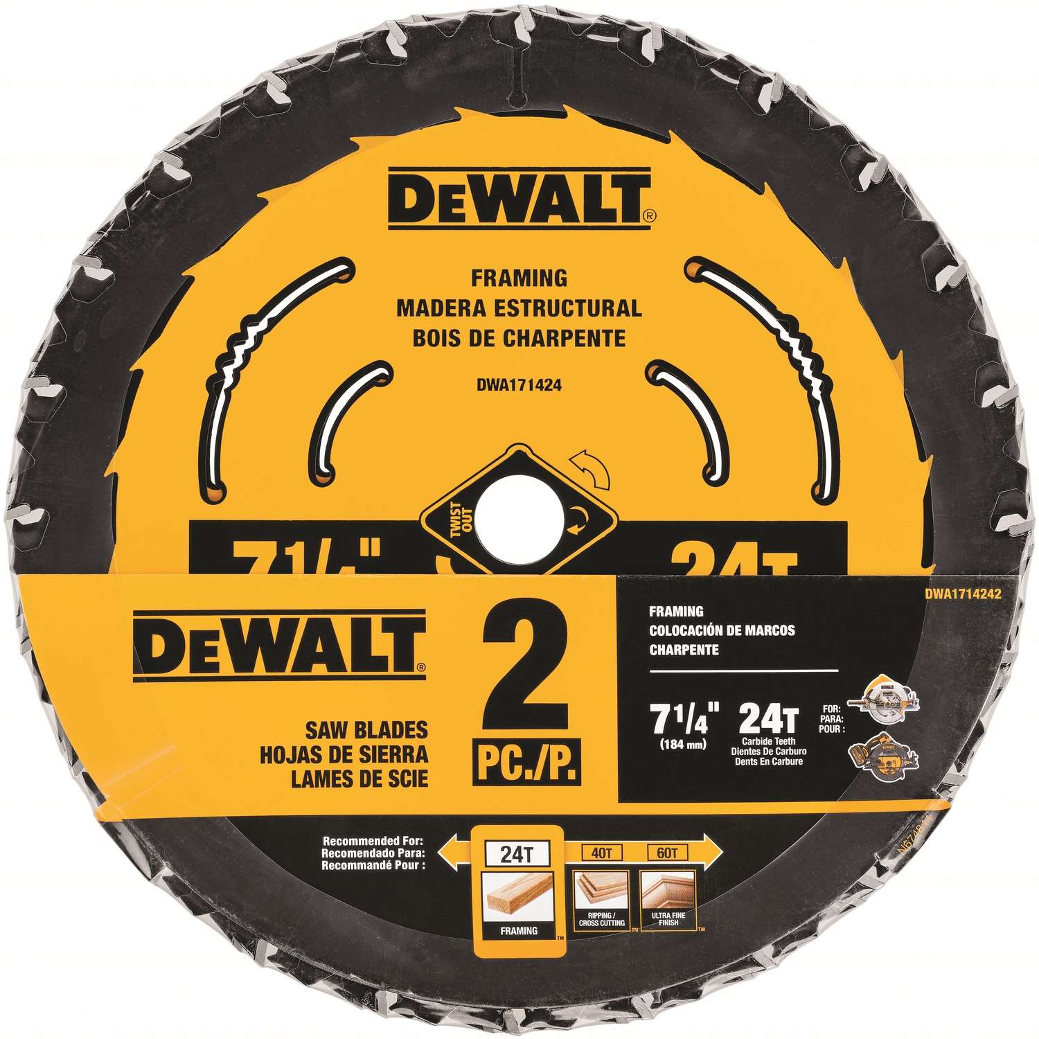 Ace Hardware DEWALT 71/4in 24T Saw Blades with ToughTrack tooth