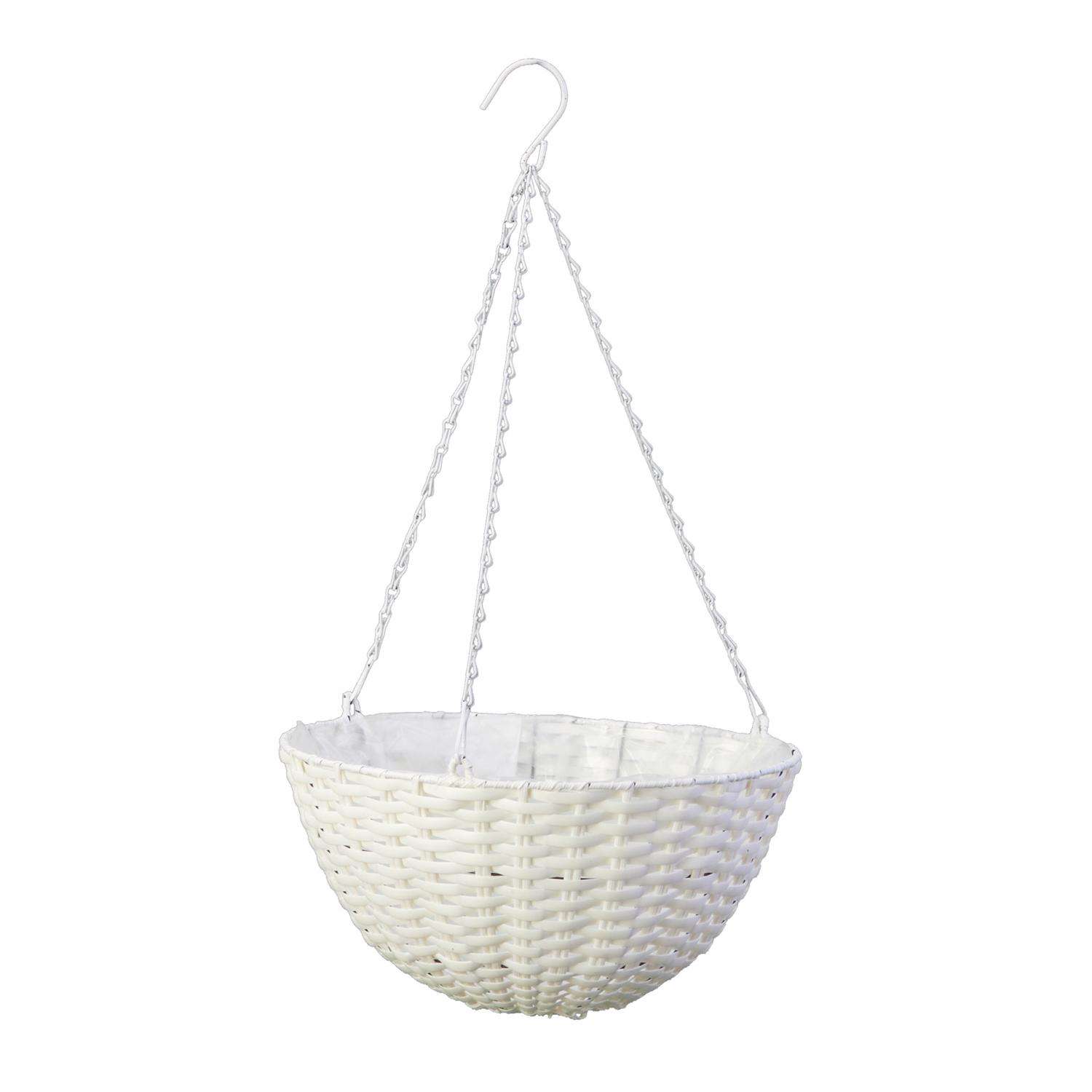 Panacea 9 in. H X 14 in. D Resin Wicker Hanging Basket White Ace Hardware