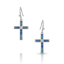 Montana Silversmiths Women's River of Lights Opal Cross Blue/Silver Earrings Brass Water Resistant