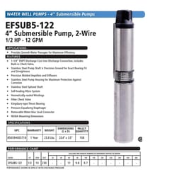 ECO-FLO 1/2 HP 2 wire 720 gph Stainless Steel Submersible Pump
