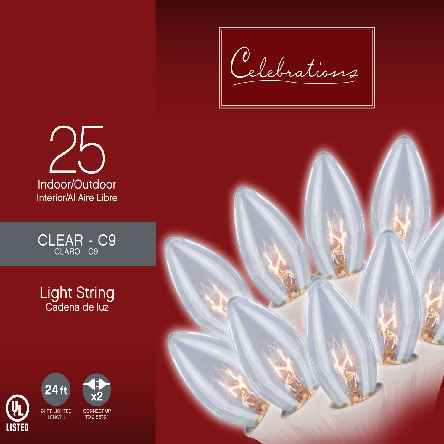 Celebrations Incandescent C9 Clear/Warm White 25 ct String Christmas