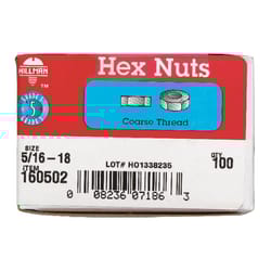 HILLMAN 5/16 in. Zinc-Plated Steel USS Hex Nut 1 pk
