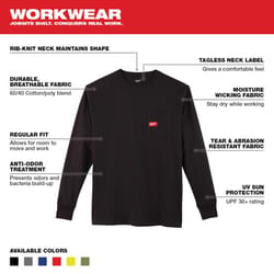 Milwaukee M Long Sleeve Unisex Crew Neck Black Heavy Duty Shirt