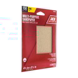 Ace 5-1/2 in. L X 4-1/2 in. W 150 Grit Aluminum Oxide 1/4 Sheet Sandpaper 6 pk