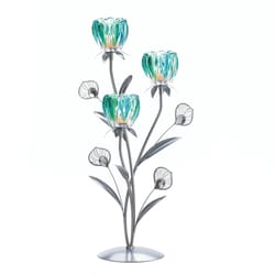 Gallery of Light 18.5 in. H X 7 in. L Peacock Flower Triple Glass/Iron Decorative Candle Holder