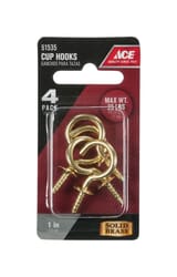 Ace Medium Polished Brass Green Brass 1.5 in. L Cup Hook 25 lb 4 pk