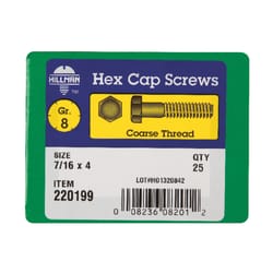 HILLMAN 7/16 in. D X 4 in. L Heat Treated Steel Hex Head Cap Screw 25 pk