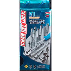 Channellock 1/4 in. drive SAE Socket and Ratchet Set 21 pc