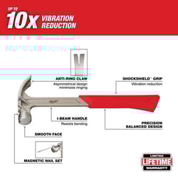 Milwaukee 16 oz Smooth Face Hybrid Claw Hammer 13 in. Fiberglass Handle
