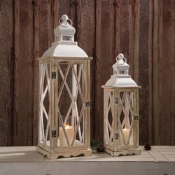 Glitzhome 28.74 in. Iron/Wood White Lantern