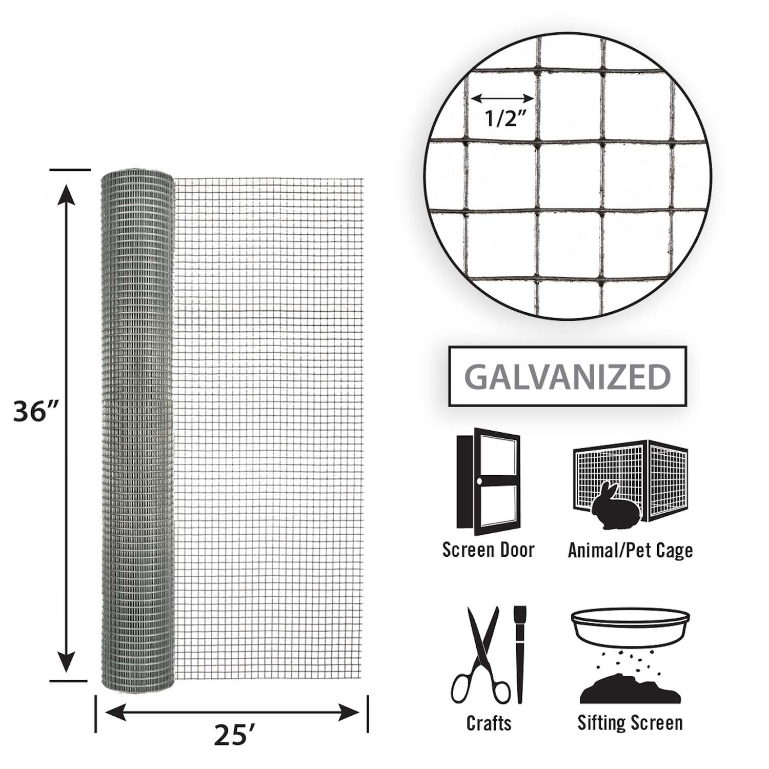 STAINLESS STEEL 1/2 Mesh Hardware Cloth: 24 x 100' Roll - 18 gauge