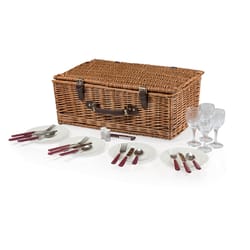 Picnic Time Multicolored Cotton/Wood Picnic Basket