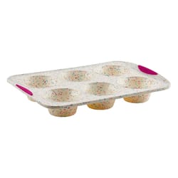 Trudeau Confetti Fuchsia Muffin Pan White 1 pc