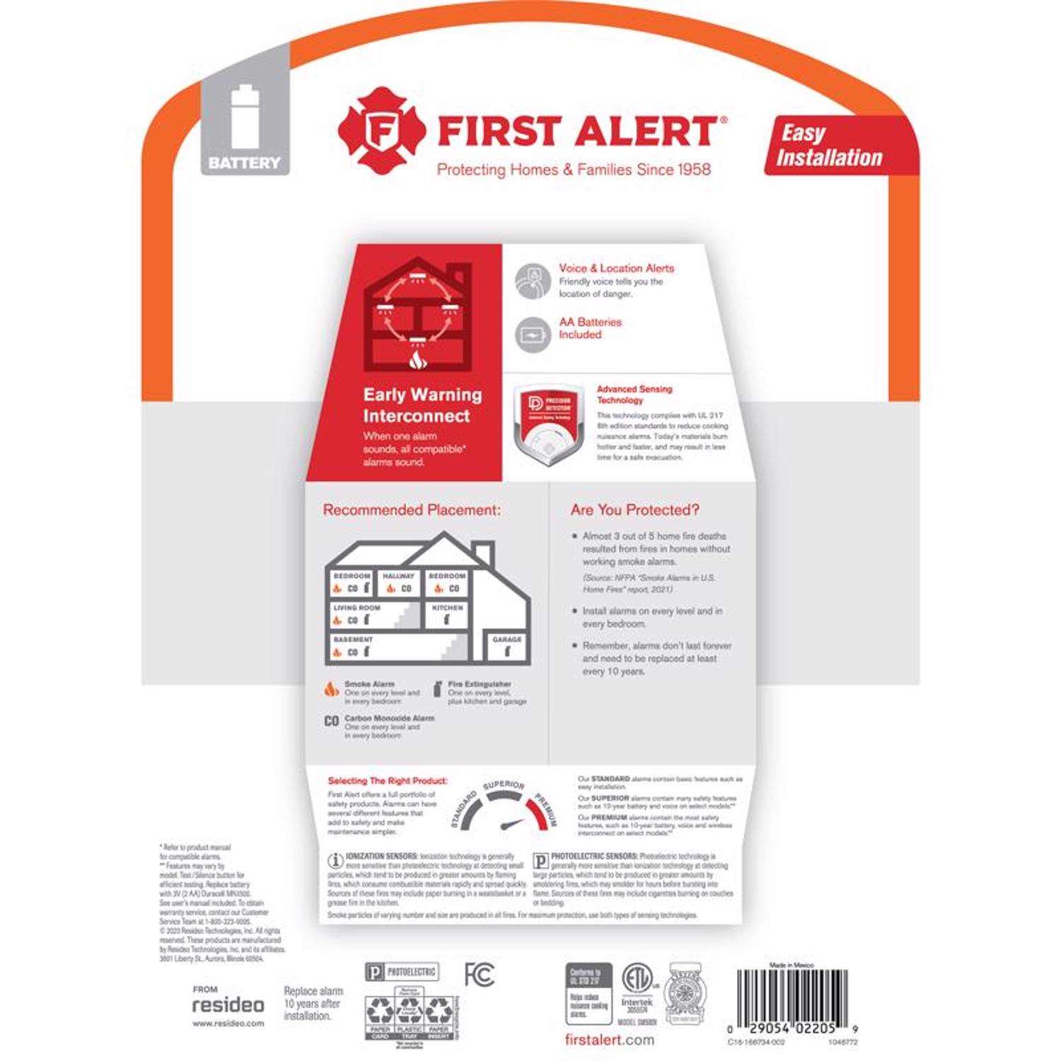 First Alert Wireless Interconnect Battery-Powered Photoelectric Smoke  Detector