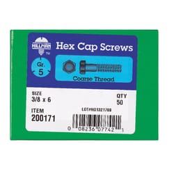 HILLMAN 3/8 in. D X 6 in. L Heat Treated Zinc Steel Hex Head Cap Screw 50 pk