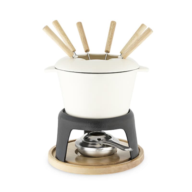 TWINE Rustic Farmhouse White 1.5 qt Cast Iron Fondue Set Sansujyuku sansujyuku.com