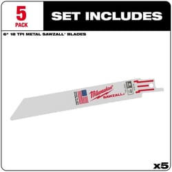 Milwaukee Sawzall 6 in. Bi-Metal Double Duty Upgrade Reciprocating Saw Blade 18 TPI 5 pk