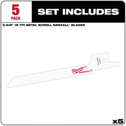 Milwaukee SAWZALL 3-5/8 in. Bi-Metal Reciprocating Saw Blade 18 TPI 5 pk