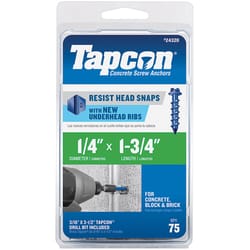 Tapcon 1/4 in. D X 1-3/4 in. L Steel Hex Head Concrete Screw Anchor 75 pk