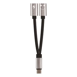 Fabcordz Black/Silver Dual Female Splitter Adapter USB-C Cable For Universal