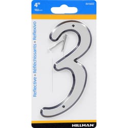 HILLMAN 4 in. Reflective Silver Plastic Nail-On Number 3 1 pc