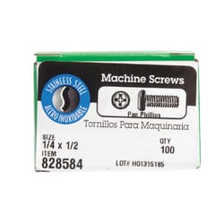 HILLMAN No. 1/4-20 Ga. X 1/2 in. L Phillips Pan Head Stainless Steel Machine Screws 100 pk