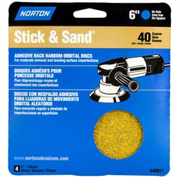 Norton Stick & Sand 6 in. Aluminum Oxide Pressure Sensitive Adhesive A290 Sanding Disc 40 Grit Extra
