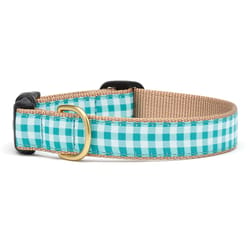 Up Country Turquoise Gingham Nylon Dog Collar Small