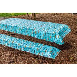 Camco Life is Better at the Campsite Pale Blue RV Vinyl Tablecloth 108 in. L X 54 in. W