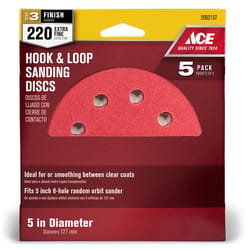 Ace 5 in. Aluminum Oxide Hook and Loop Sanding Disc 220 Grit Very Fine 5 pk