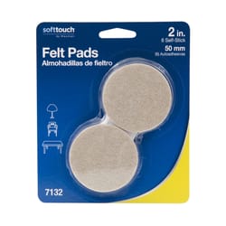 Softtouch Felt Self Adhesive Protective Pad Tan Round 2 in. W 6 pk